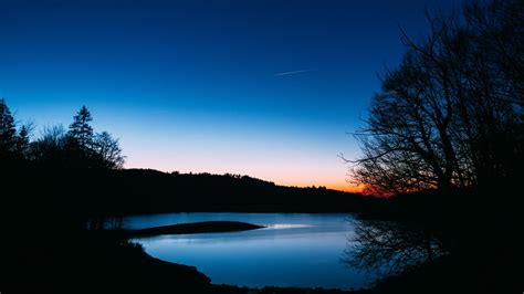Download Wallpaper 2560x1440 Lake Trees Sunset Night Sky Landscape Dark Widescreen 169 Hd