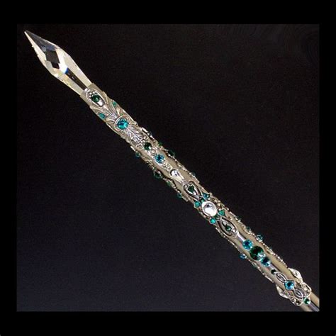 silver magic wand with green and teal swarovski crystals and etsy crystal wand wands fairy
