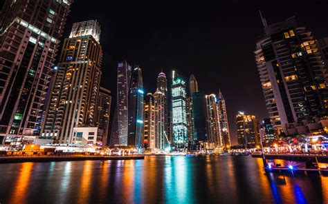 Download Wallpapers 4k Uae Dubai Skyscrapers Nightscapers United