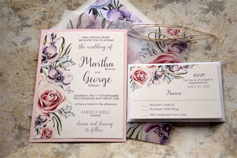 Floral Romantic Wedding Invitations, Custom Modern Wedding Invites