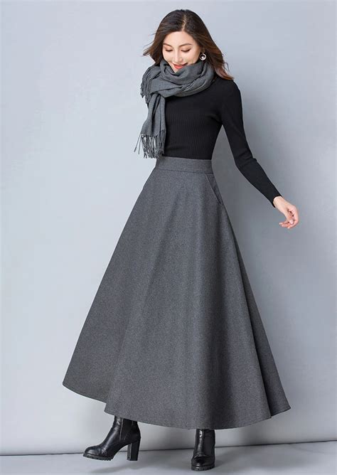 Winter Women Long Woolen Skirt Fashion High Waist Basic Wool Skirts Female Casual Thick Warm