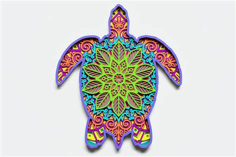 Free 131 3D Layered Mandala Turtle SVG PNG EPS DXF File