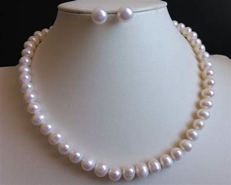 Pearl Set Genuine Cultured Mm White Freshwater Pearl