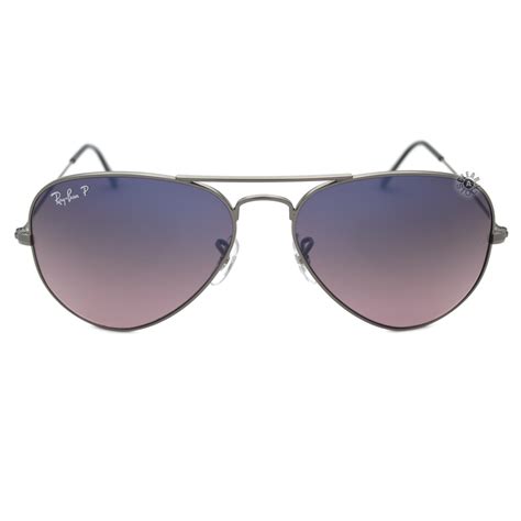 Ray Ban Rb3025 00477 Aviator Polarized Sunglasses Gunmetalblue Pink Gradient 55mm