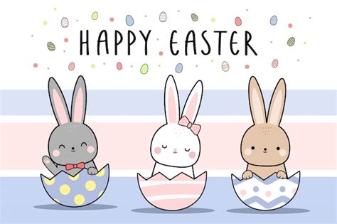 Premium Vector Cute Rabbit Bunny Happy Easter Cartoon Doodle Wallpaper