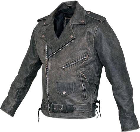 Marlon Brando Mens Stonewash Distressed Vintage Leather Jacket Biker