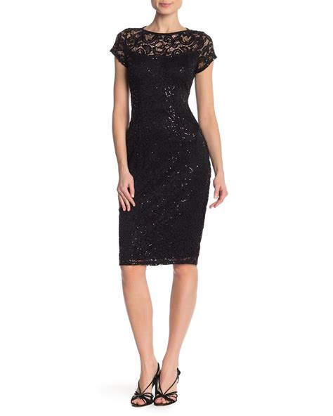 Marina Sequin Lace Cap Sleeve Sheath Dress In Black Lyst