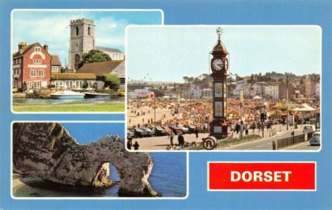 Vintage 1970s Dorset Multi View Postcard Wareham Weymouth Lulworth