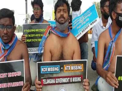 Nsui Stage Half Naked Protest In Hyderabad Against Govt S Misuse Of