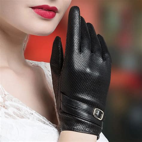 New Genuine Leather Women Gloves Female Elegant Black Sheepskin Gloves Spring Autumn Thin