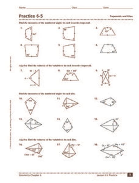 Now that we've seen several types of quadrilaterals that are parallelograms, let's learn about figures that do not have the properties of parallelograms. Practice 6-5: Trapezoids and Kites 10th - 12th Grade ...