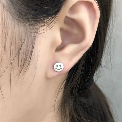 Smiley Earrings S925 Silver Emoji Earrings Studs Earrings Etsy