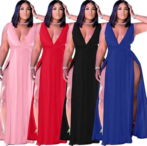 ekaliy women s plus size sleeveless deep v neck front split long maxi wrap dress in 2022