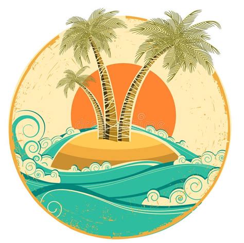 Vintage Tropical Islandvector Symbol Seascape Wit Royalty Free Stock