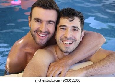 Gorgeous Interracial Gay Couple Swimming Pool Stock Photo Edit Now
