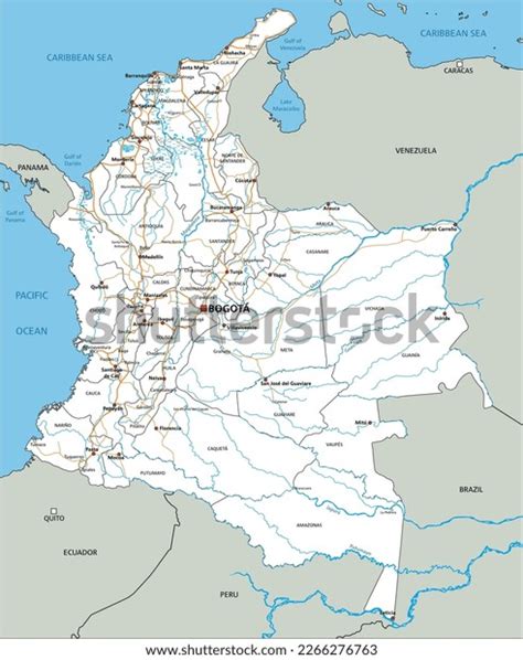 High Detailed Colombia Road Map Labeling Stock Vector Royalty Free