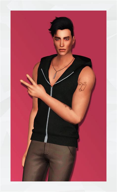 Sleeveless Zip Up Hoodie Gorilla X3 Sims 4 Men Clothing Sims 4 Cc