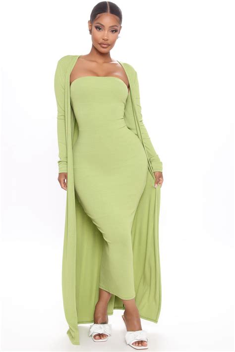 Satisfied Ribbed Maxi Dress Set Green Fashion Nova Matching Sets