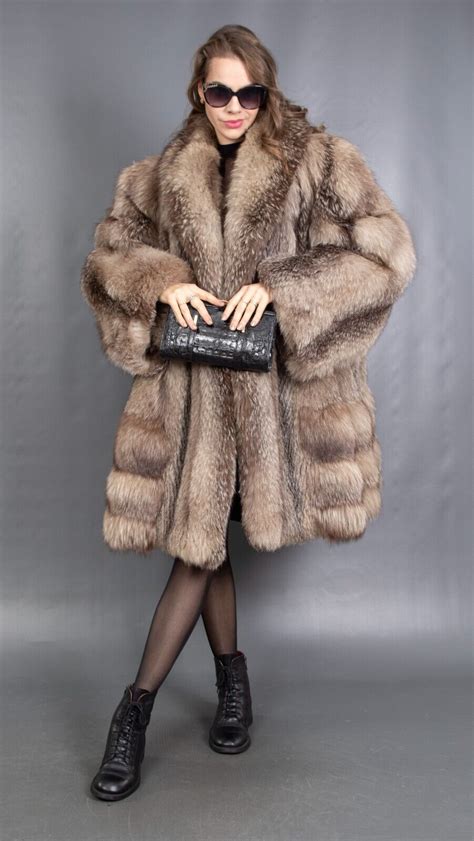 Gorgeous Real Crystal Fox Coat Luxury Fur Swinger Beautiful Look Size Xl Ebay