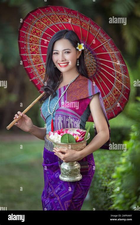 Beautiful Laos Girl In Costume Asian Woman Wearing Traditional Laos Culture Vintage Style