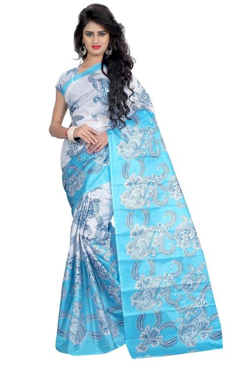 Printed Fashion Bhagalpuri Silk Saree Sky Blue Silk Sarees Saree