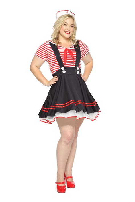Womens Plus Size Retro Sailor Girl Costume 1x 2x