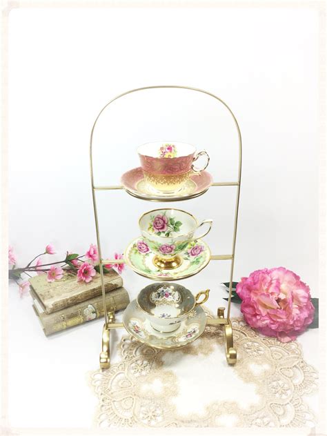 English Gold 3 Tier Gold Tea Cup Display Stand Teacup Holder Teacup