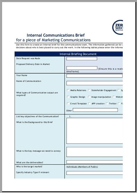 Internal Communications Brief Form 2hwu