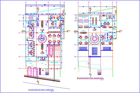First And Second Floor Plan Of Bank Design With Architectural View Dwg