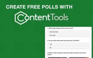 The dashboard offers direct access to your polls and lets you know about recent activities. Create Free Polls with ContentTools | ContentTools
