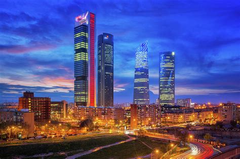 Spain Financial District Skyline At Twilight Photograph By Anek
