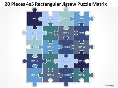 20 Pieces 4x5 Rectangular Jigsaw Puzzle Matrix Powerpoint Templates