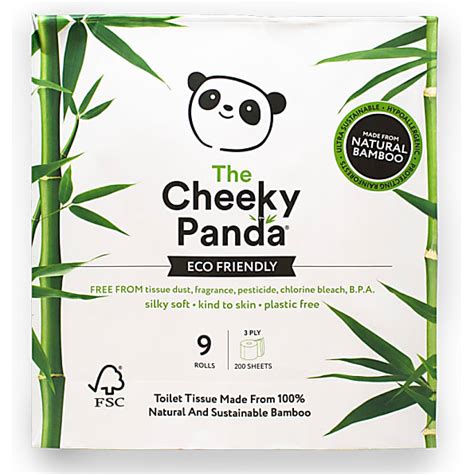 Made from responsibly sourced bamboo, designed to be soft on skin. The Cheeky Panda FSC Certified Bamboo Toilet Tissue - 9 Rolls