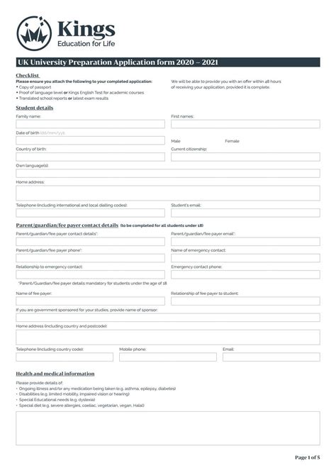 Kings Colleges Uk Application Form 2020 21 By Kings Education Issuu