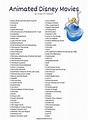 Free Disney Movies List of 400+ Films on Printable Checklists | Disney ...
