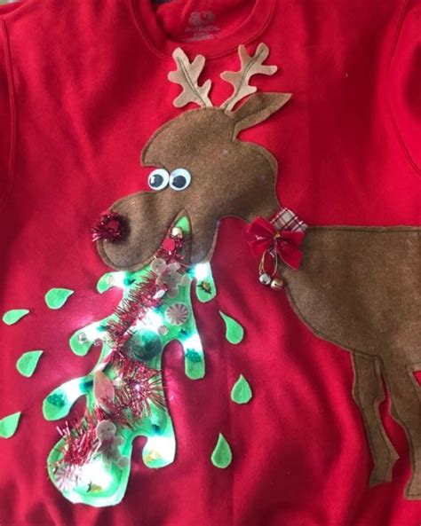 Ugly Christmas Sweater Poor Sick Reindeer Throwing Up Etsy