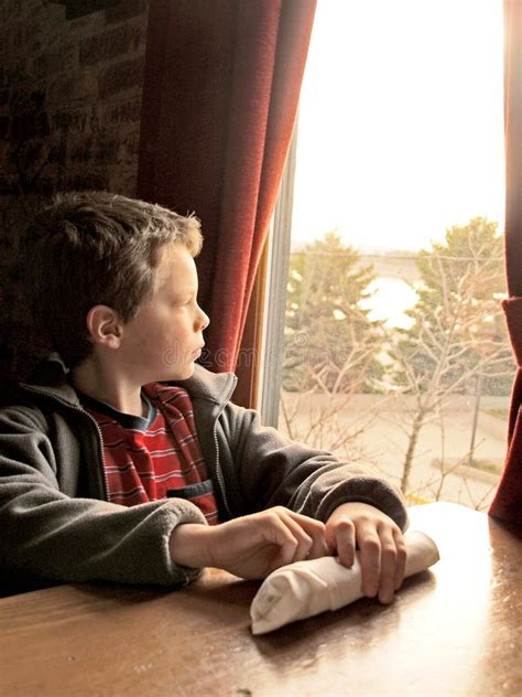 Young Boy Looking Out Window Stock Photo Image Of White Winter 46981900