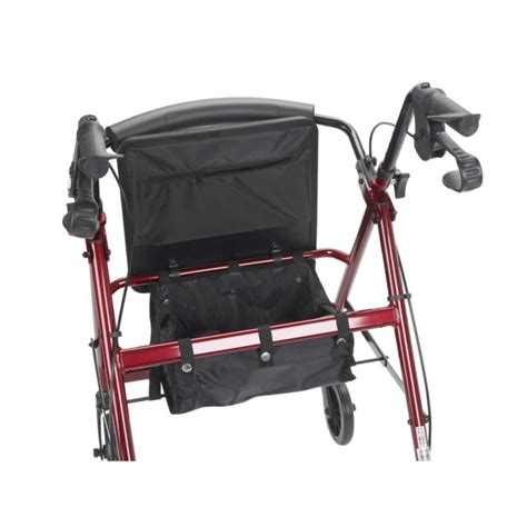 Drive Medical Aluminum 4 Wheel Rollator With Brakes Padded Seat And Bag