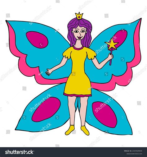Happy Fantasy Doodle Fairy Butterfly Princess Stock Vector Royalty