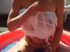 Slender White Wife With Saggy Boobs Is In The Inflatable Pool Pornzog Free Porn Clips