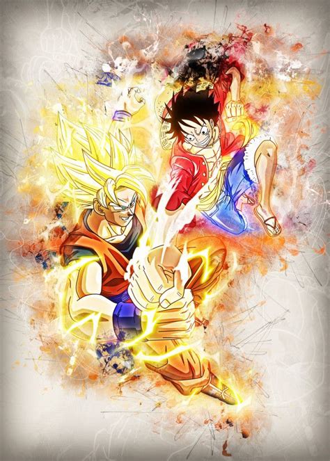 Displate Poster Goku Vs Luffy Luffy Goku Vegeta Naruto Dbz Ff7
