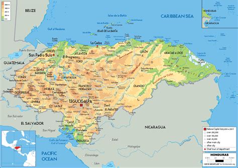 Large Size Physical Map Of Honduras Worldometer
