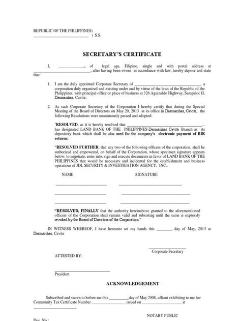 Corporate Secretary Certificate Template Certificate Templates Free