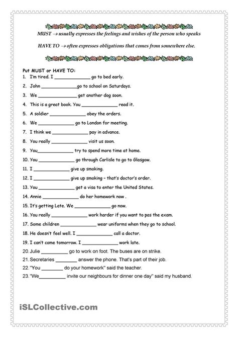 Must Vs Have To Learn English English Grammar Worksheets Learn