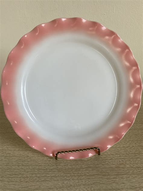 Hazel Atlas Ripple Milk Glass Pink Crinoline Ripple Plates Etsy