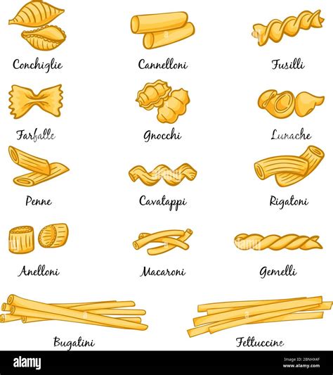 Different Types Of Pasta Traditional Italian Food Pictures In Cartoon