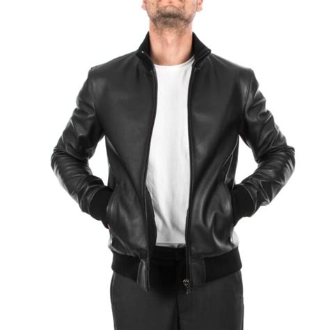 Italian Handmade Men Genuine Leather Slim Fit Bomber Jacket Black Xs To