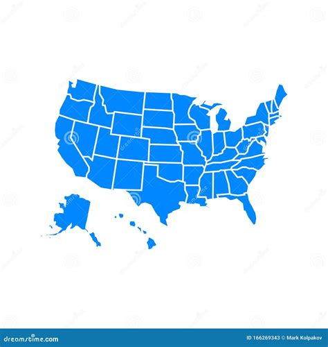 Blue Usa Map With States In Flat Style Stock Illustration