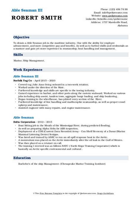 Use our template to create your own great resume. Able Seaman Resume Samples | QwikResume