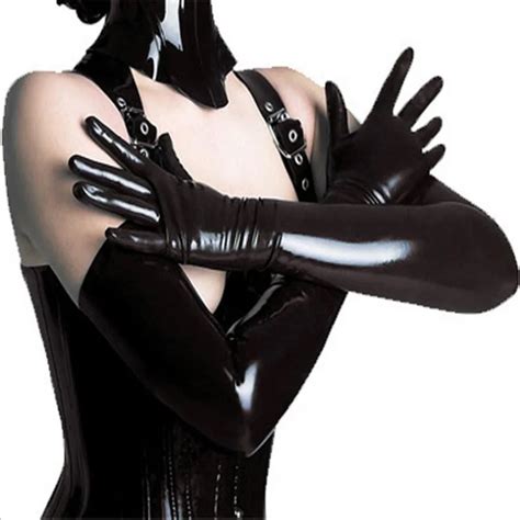 Wet Look Lady Sexy Black Long Gloves Party Wo Solid Adult Aliexpress